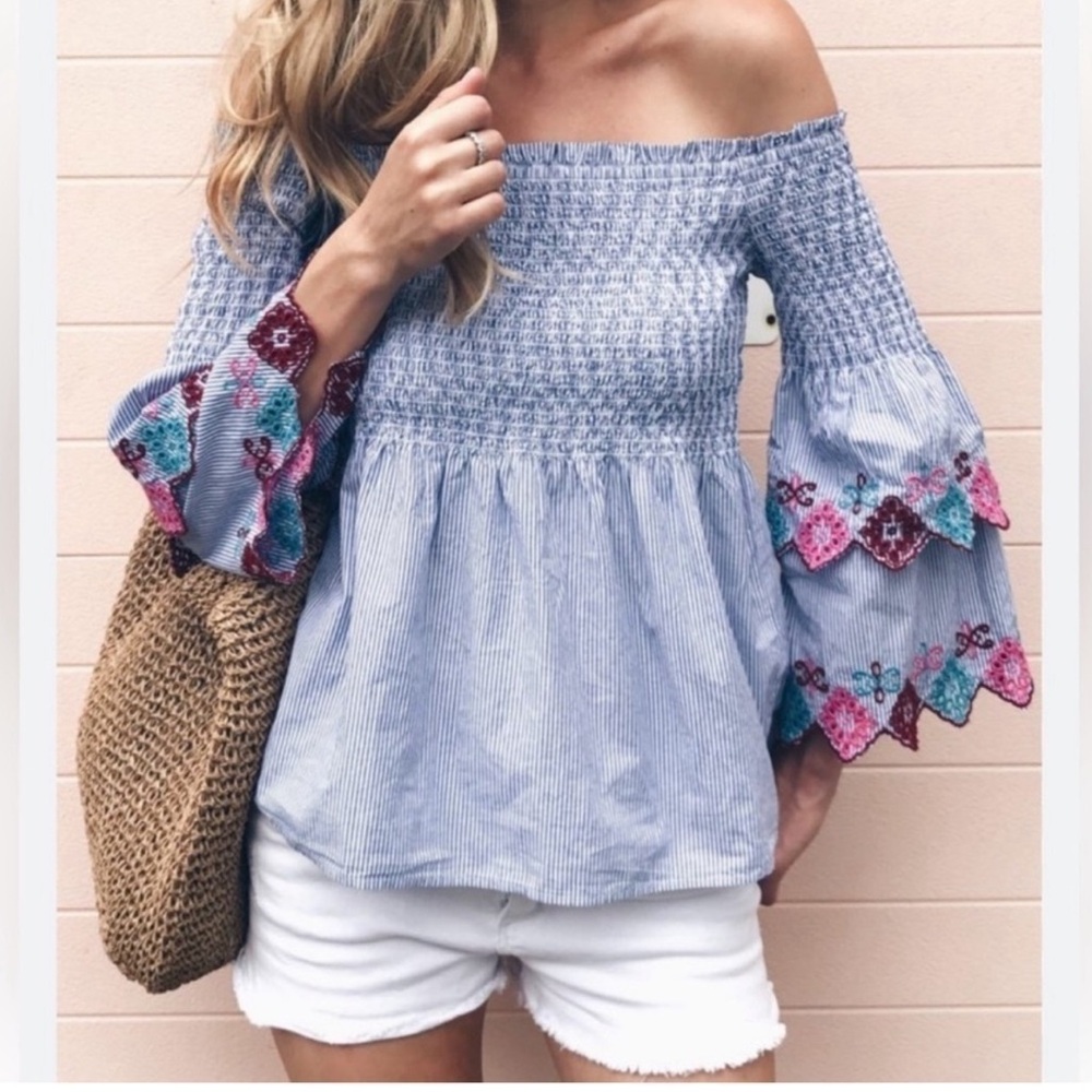 LOFT embroidered off the shoulder top